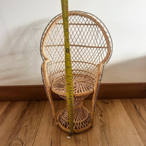 Peacock Wicker Fan Back Rattan Chair 16" Doll Plant Stand Boho Cottage Core - Picture 5 of 7